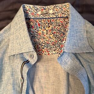 Bugatchi Light Blue Button-Up Shirt with Patterned Collar